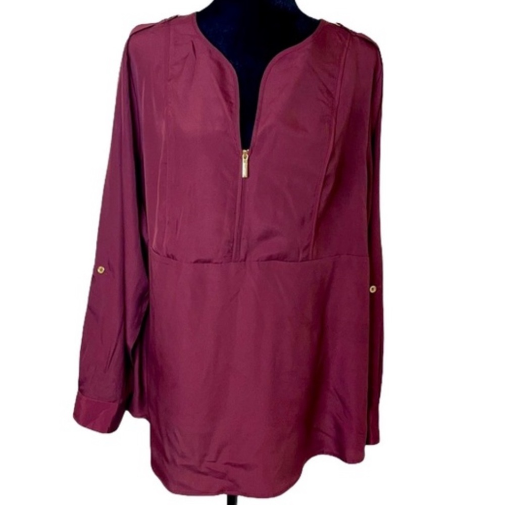 Lane Bryant Women’s Long Sleeve Zipper Front Silk Top